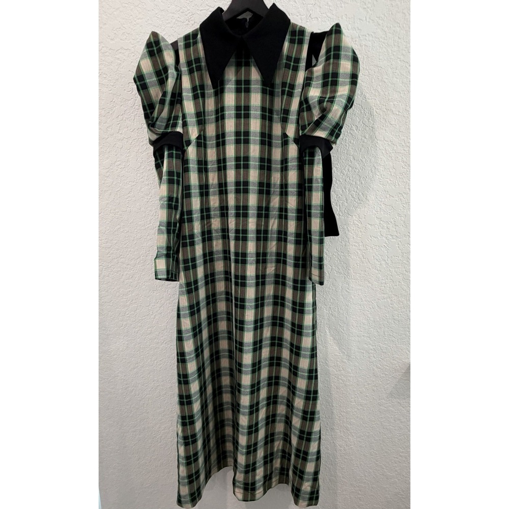 Julia Allert Size Medium Green Plaid Midi Dress Dark Academia Fall Pockets NWT - Picture 5 of 12